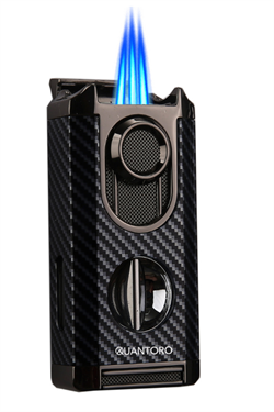 Quantoro 3 Torch Pürmüz V-Cut Siyah Karbon Desenli Metal Puro Çakmağı