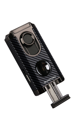 Quantoro 3 Torch Pürmüz V-Cut Siyah Karbon Desenli Metal Puro Çakmağı