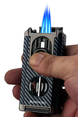 Quantoro 3 Torch Pürmüz V-Cut Siyah Karbon Desenli Metal Puro Çakmağı