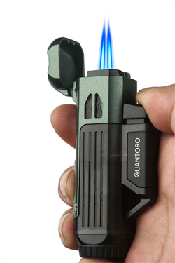 Quantoro Çift Torch Pürmüz Delicili/İğneli Yeşil Metal Puro Çakmağı