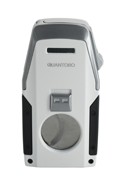 Quantoro Çift Torch Pürmüz Düz Kesici/Delicili Beyaz Metal Puro Çakmağı