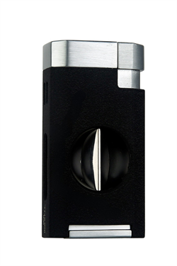 Quantoro Çift Torch Pürmüz V-Cut Kesicili Siyah-Gümüş Metal Puro Çakmağı