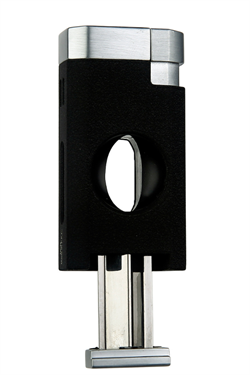 Quantoro Çift Torch Pürmüz V-Cut Kesicili Siyah-Gümüş Metal Puro Çakmağı