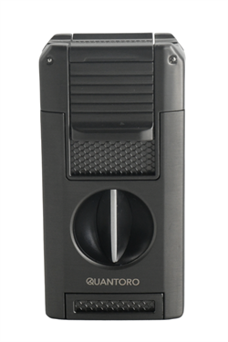 Quantoro Çift Torch Pürmüz V-Cut/Delicili/İğneli Gunmetal Metal Puro Çakmağı