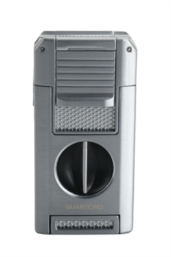 Quantoro Çift Torch Pürmüz V-Cut/Delicili/İğneli Gümüş Metal Puro Çakmağı