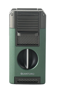 Quantoro Çift Torch Pürmüz V-Cut/Delicili/İğneli Yeşil Metal Puro Çakmağı