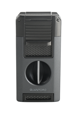 Quantoro Çift Torch Pürmüz V-Cut/Delicili/İğneli Gri Metal Puro Çakmağı