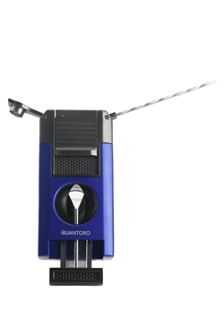 Quantoro Çift Torch Pürmüz V-Cut/Delicili/İğneli Mavi-Gunmetal Metal Puro Çakmağı