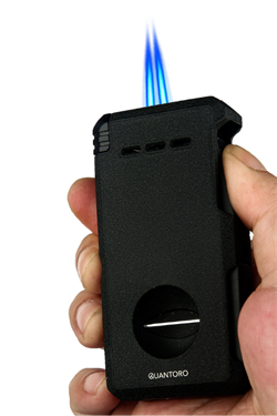 Quantoro Çift Torch Pürmüz V-Cut/Delicili/İğneli Mat Siyah Metal Puro Çakmağı