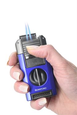 Quantoro Çift Torch Pürmüz V-Cut/Delicili/İğneli Mavi-Gunmetal Metal Puro Çakmağı