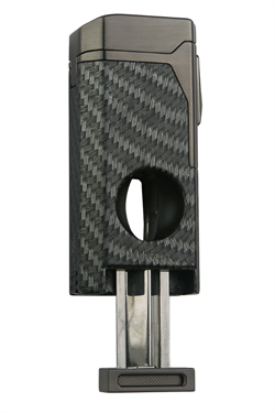 Quantoro Dört Torch Pürmüz V-Kesici/Delicili Siyah Karbon Desenli Metal Puro Çakmağı