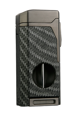 Quantoro Dört Torch Pürmüz V-Kesici/Delicili Siyah Karbon Desenli Metal Puro Çakmağı