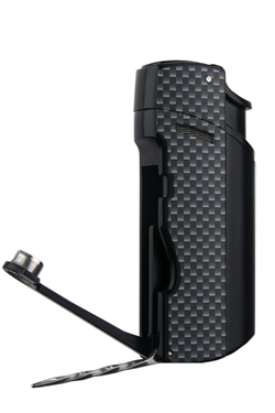 Quantoro Tek Torch Pürmüz Delicili/İğneli Siyah Karbon Desenli Metal Puro Çakmağı