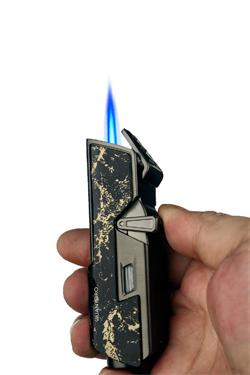 Quantoro Tek Torch Pürmüz Delicili/İğneli Siyah Gold Desenli Metal Puro Çakmağı