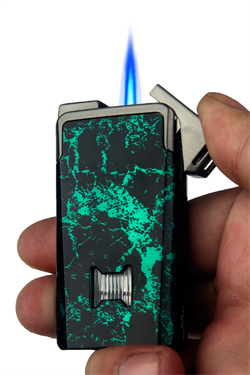 Quantoro Tek Torch Pürmüz / Soft Flame Yeşil Desenli Metal Puro Çakmağı