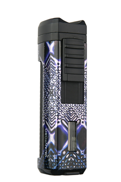 Quantoro Üç Torch Pürmüz Delicili Mavi Desenli Metal Puro Çakmağı