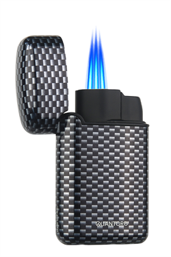 Quantoro Üç Torch Pürmüz Delicili Siyah Karbon Desenli Metal Puro Çakmağı