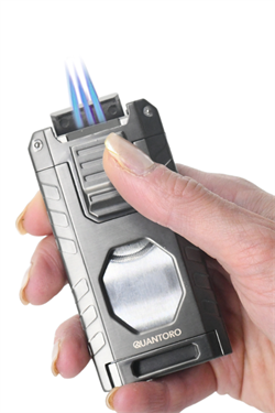 Quantoro Üç Torch Pürmüz Easy S/İğneli/Delicili Gümüş Metal Puro Çakmağı