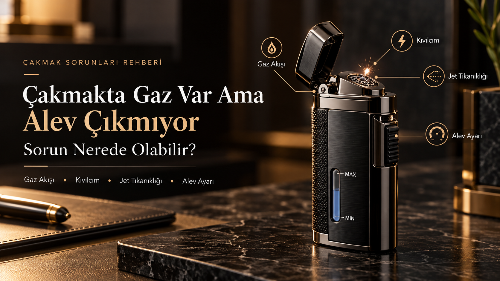 çakmakta gaz var alev çıkmıyor,çakmak neden yanmıyor,çakmak gaz var yanmıyor,çakmak kıvılcım var yanmıyor,torch çakmak yanmıyor,çakmak ateşleme sorunu,çakmak jet tıkanıklığı,çakmak gaz dolumu,çakmak hava yapması,çakmak bakımı,çakmak temizliği,puro çakmağı,puro aksesuarları