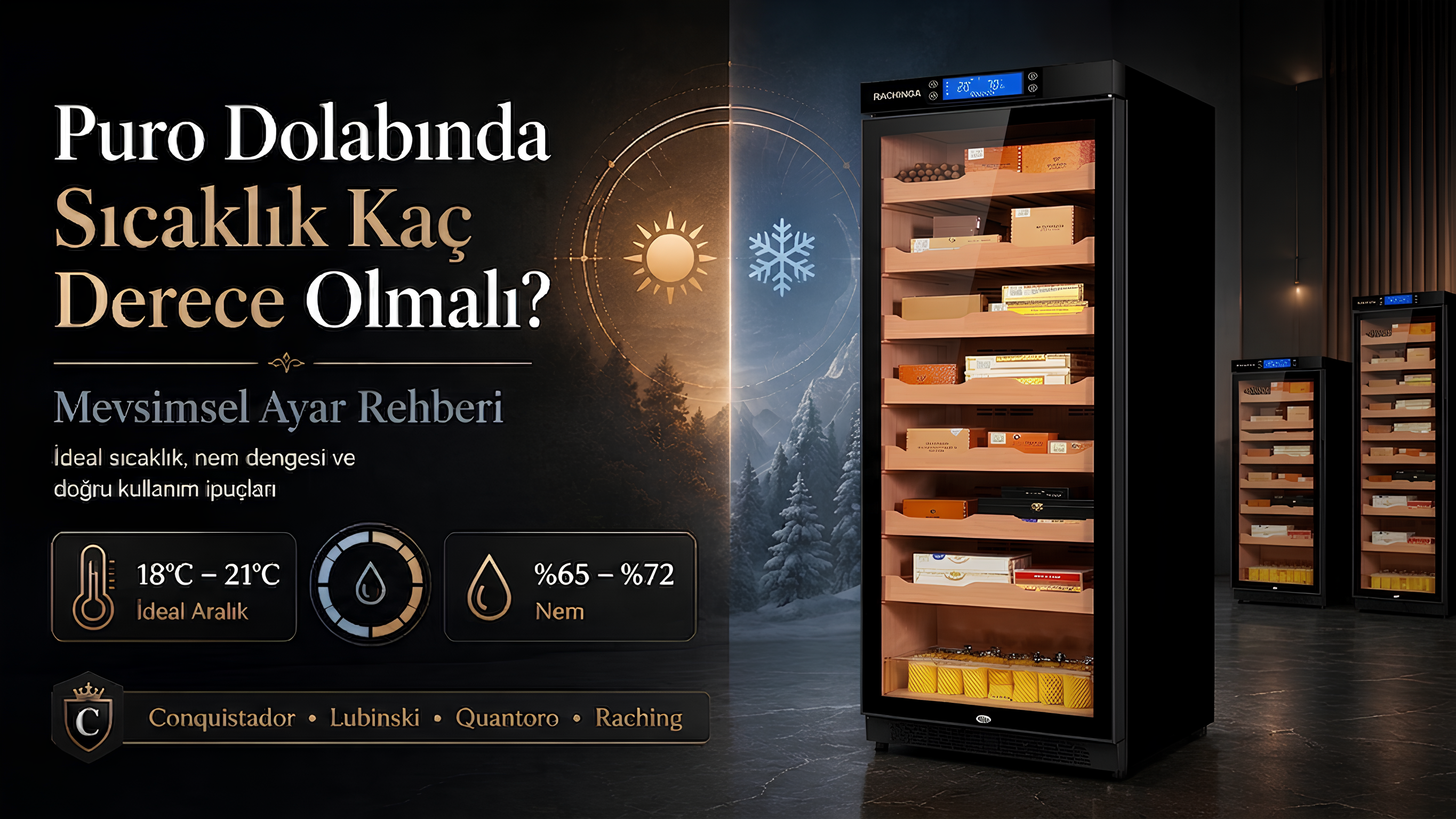 puro dolabında sıcaklık kaç derece olmalı,puro dolabı sıcaklık ayarı,ideal puro dolabı derecesi,elektronik puro dolabı,puro saklama sıcaklığı,mevsimsel puro dolabı ayarı,yazın puro dolabı sıcaklığı,kışın puro dolabı sıcaklığı,puro dolabı nem ve sıcaklık dengesi,Conquistador puro dolabı,Lubinski puro dolabı,Quantoro puro dolabı,Raching puro dolabı,sıcaklık ayarlı puro dolabı,nem kontrollü puro dolabı,humidor sıcaklık ayarı