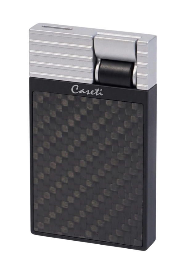 Caseti Tek Torch Perde Alev Siyah Karbon Gümüş Metal Puro Çakmağı