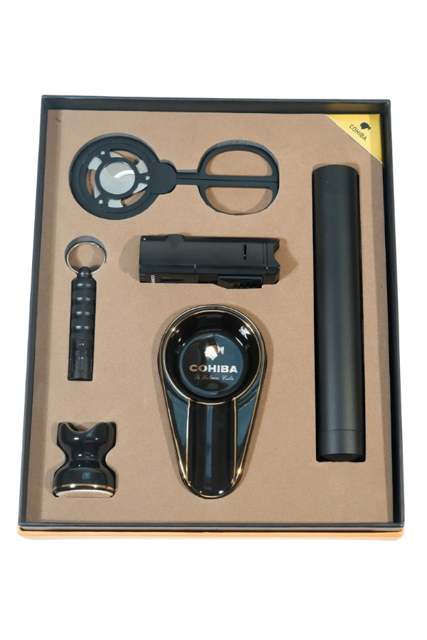 Cohiba 3 Torch Çakmak Küllük Makas Punch Sehpa Tüp Siyah Altılı Puro Seti TR9867