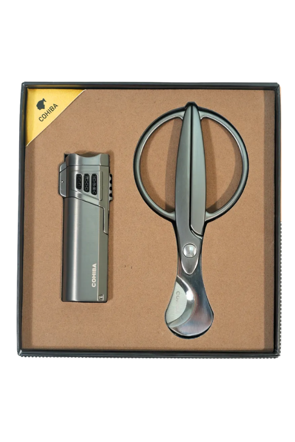 Cohiba 4 Torch Gunmetal Çakmak Gunmetal Makas İkili Puro Seti