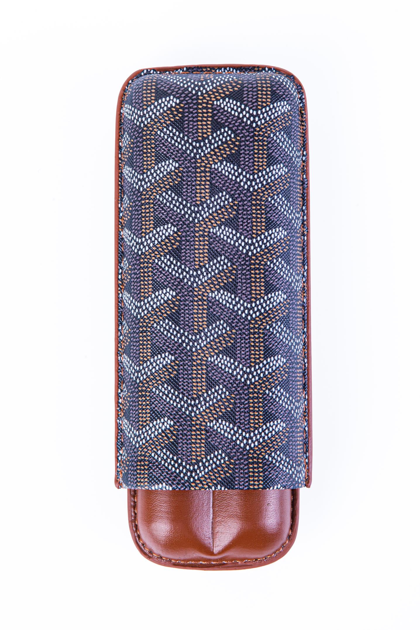 Cohiba Kahverengi Goyard Desenli İkili Deri Puro Kılıfı - TR8218