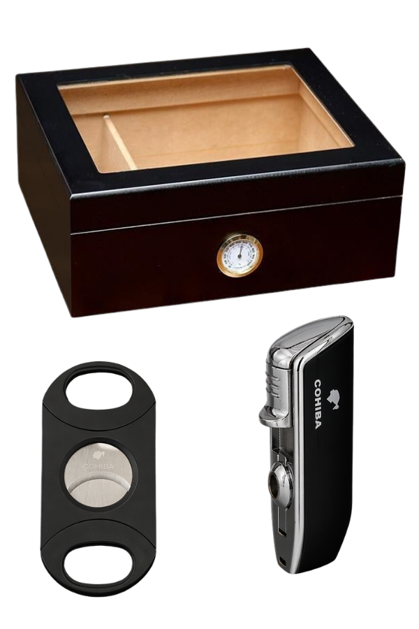 LTNG Humidor, Siyah Çakmak, Siyah Kesici Puro Başlangıç Seti - PKT-BSETI