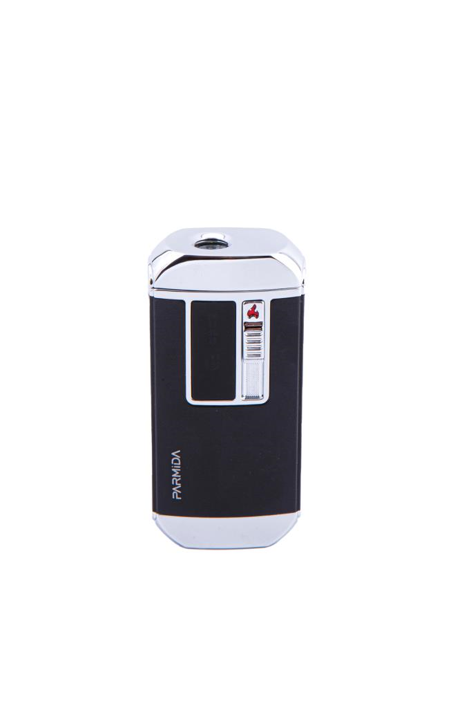 Parmida Siyah-Gümüş Multifonksiyonel Çakmak (Tek Torch Pürmüz Puro Çakmağı, Elektrikli Çakmak, Powerbank, El Feneri)