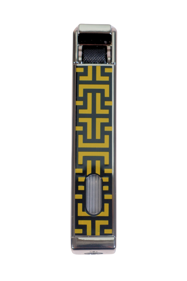 Parmida Tek Torch Pürmüz Siyah-Sarı Desenli Metal Puro Çakmağı