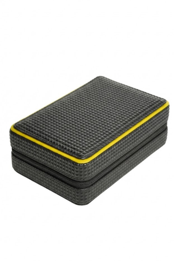 PremiumQuality Siyah-Sarı Deri Seyahat Humidor Puro Kutusu