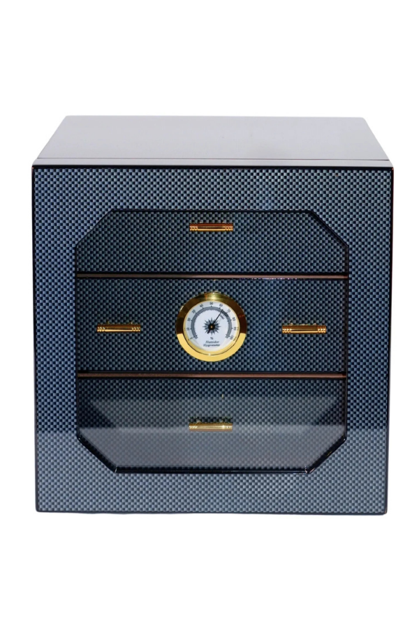 PremiumQuality Teresina Siyah Karbon Desenli Sedir Humidor Puro Kutusu