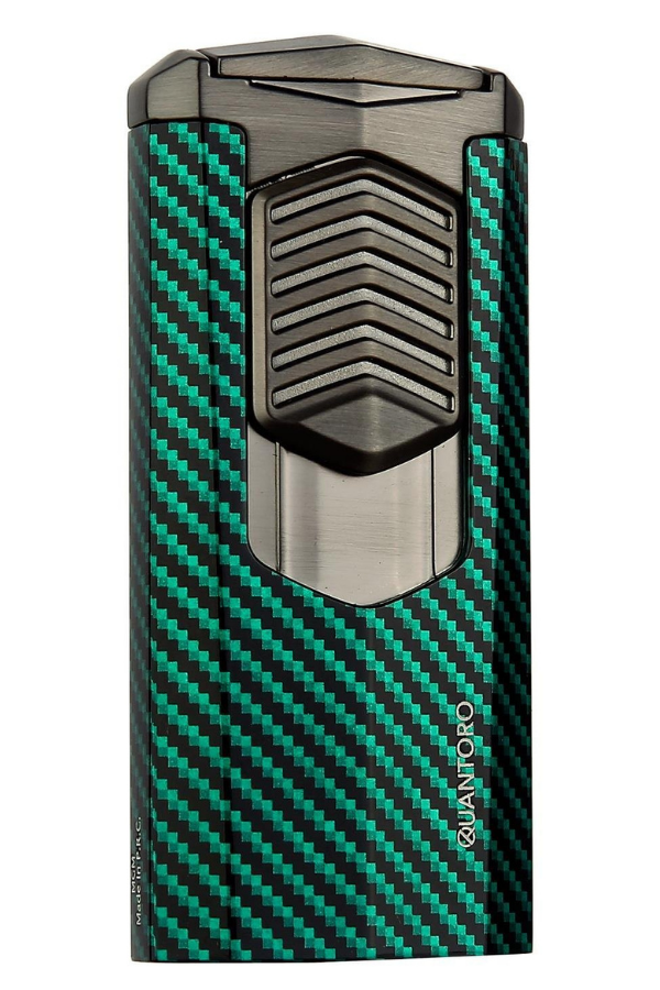 Quantoro 3 Torch Pürmüz Yeşil-Karbon Metal Puro Çakmağı