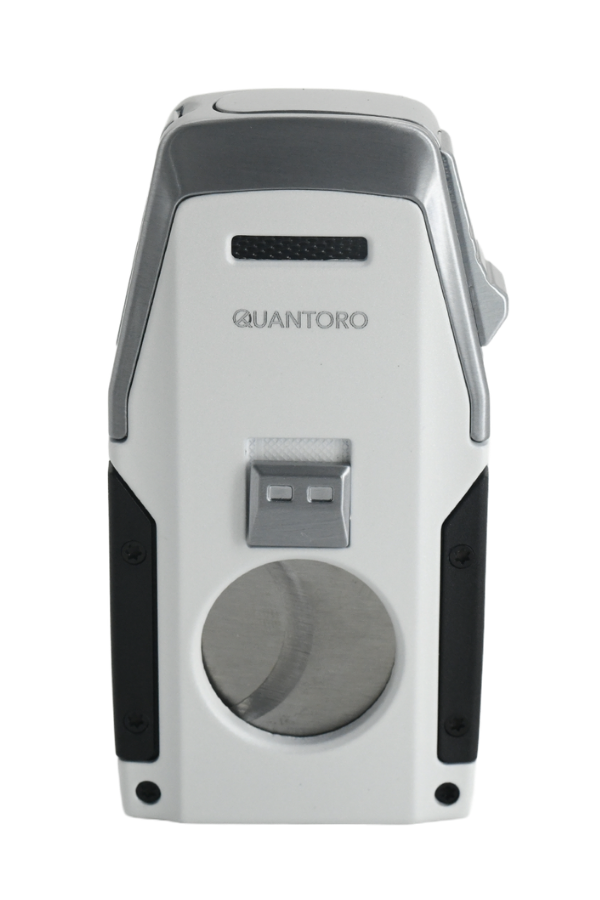 Quantoro Çift Torch Pürmüz Düz Kesici/Delicili Beyaz Metal Puro Çakmağı