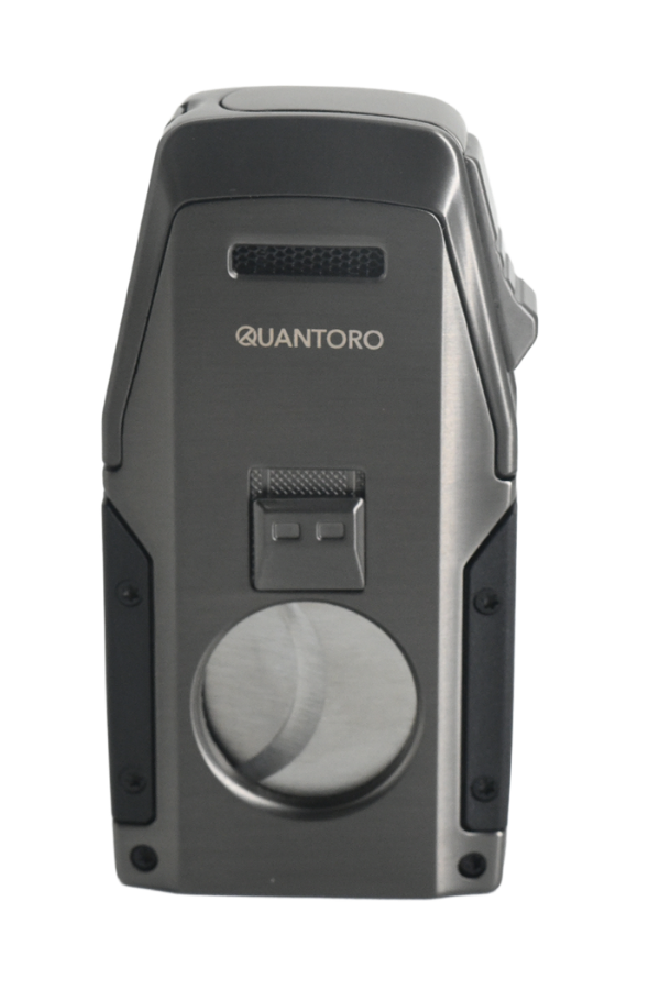 Quantoro Çift Torch Pürmüz Düz Kesici/Delicili Gunmetal Metal Puro Çakmağı