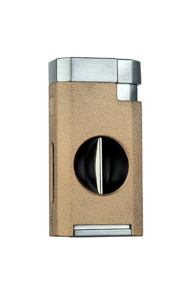 Quantoro Çift Torch Pürmüz V-Cut Kesicili Taba-Gümüş Metal Puro Çakmağı