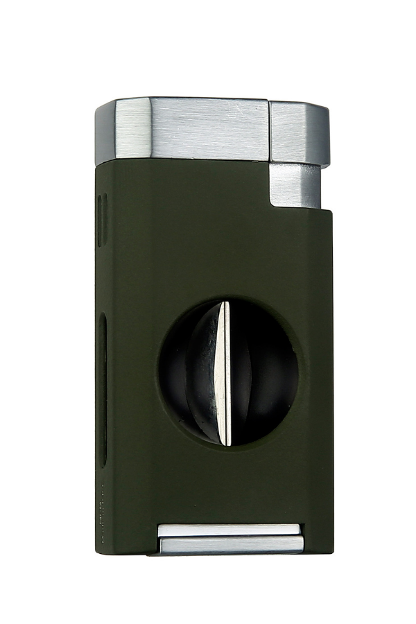 Quantoro Çift Torch Pürmüz V-Cut Kesicili Yeşil-Gümüş Metal Puro Çakmağı