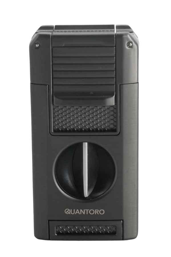 Quantoro Çift Torch Pürmüz V-Cut/Delicili/İğneli Gunmetal Metal Puro Çakmağı