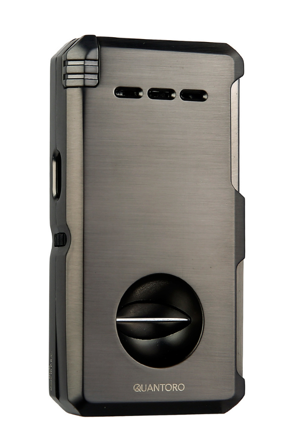 Quantoro Çift Torch Pürmüz V-Cut/Delicili/İğneli Gunmetal Metal Puro Çakmağı