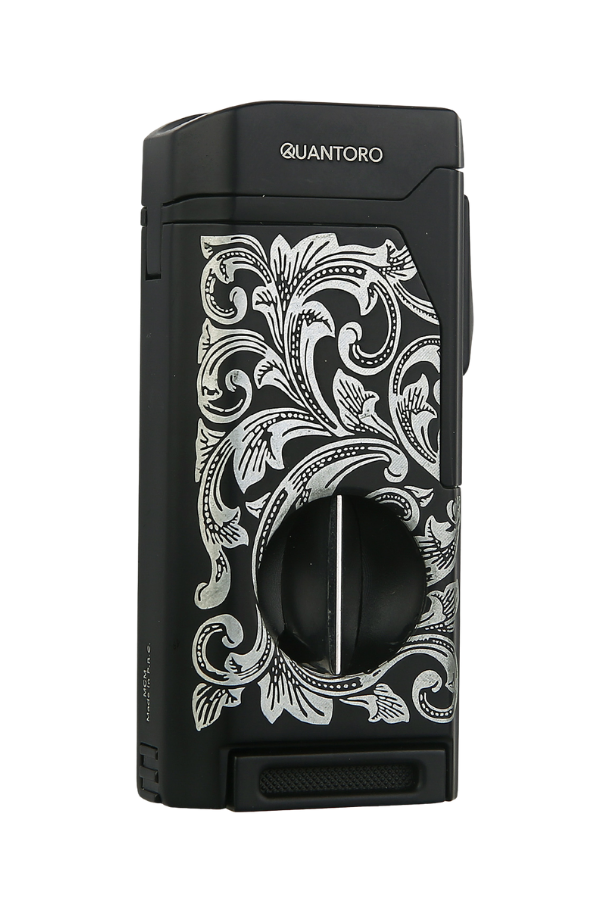 Quantoro Dört Torch Pürmüz V-Kesici/Delicili Siyah Desenli Metal Puro Çakmağı