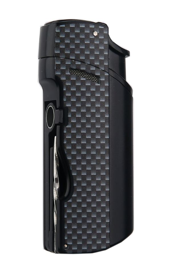 Quantoro Tek Torch Pürmüz Delicili/İğneli Siyah Karbon Desenli Metal Puro Çakmağı