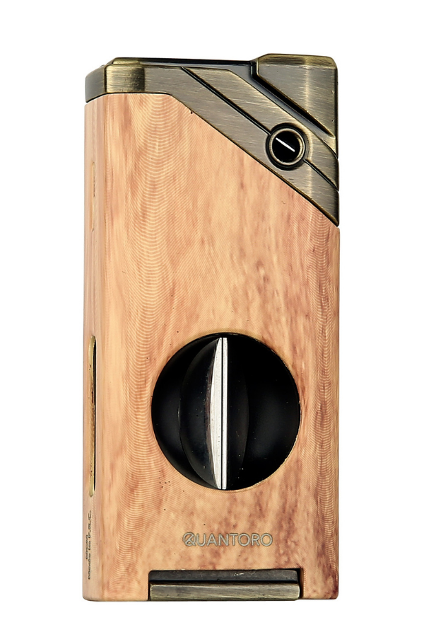 Quantoro Tek Torch Pürmüz V-Cut Ahşap Desenli Metal Puro Çakmağı