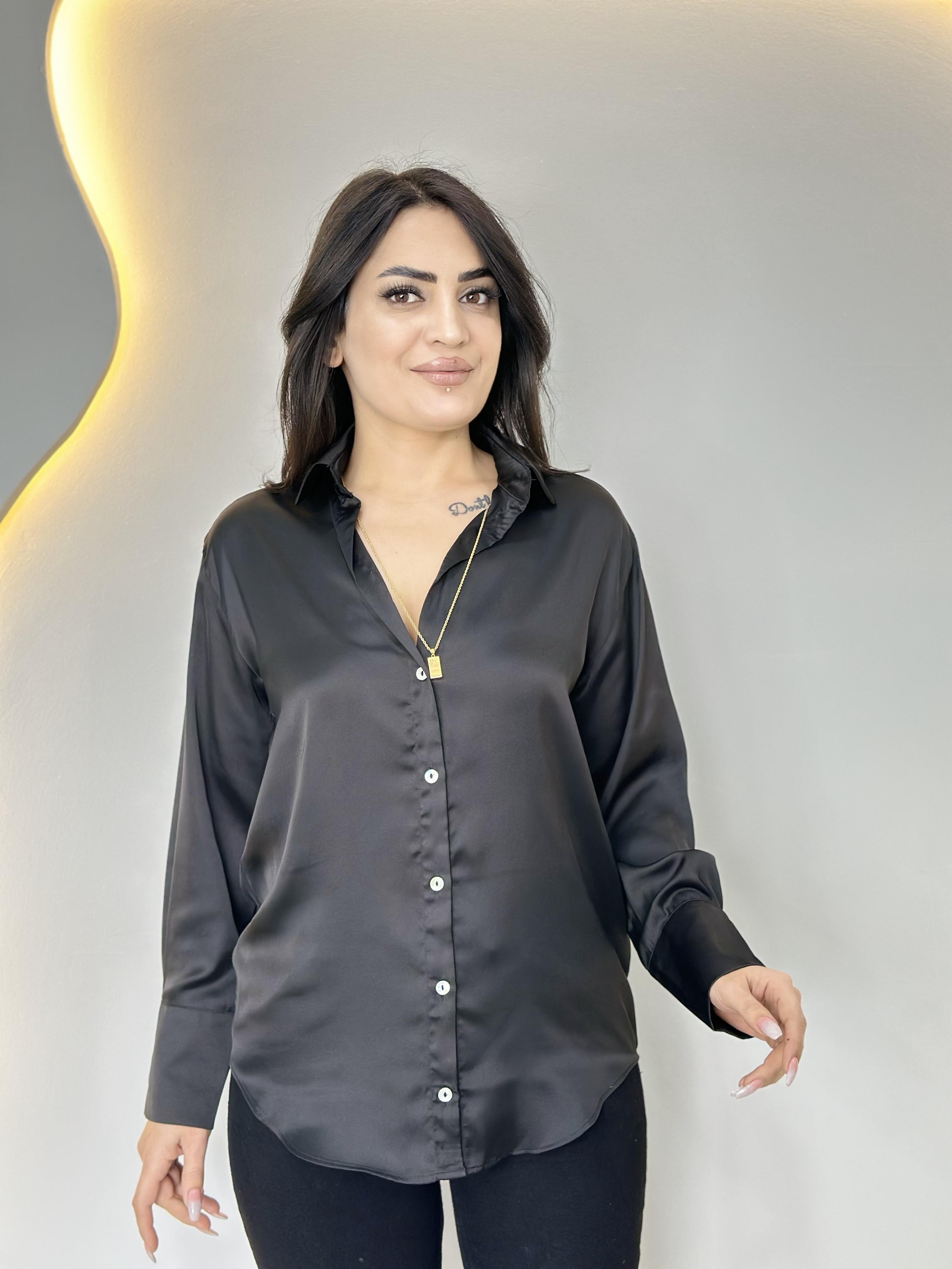 Avela Siyah Lüks Kalite Saten Gömlek A4747