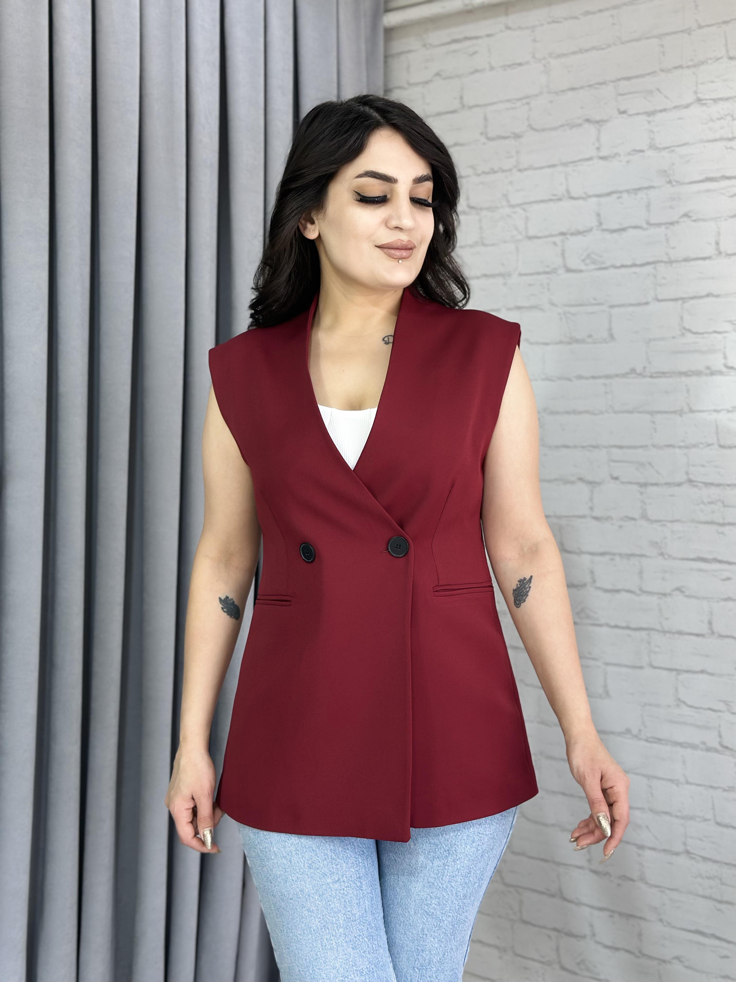 Bordo Atlas İki Düğme Yarasa Astarlı Yelek A020