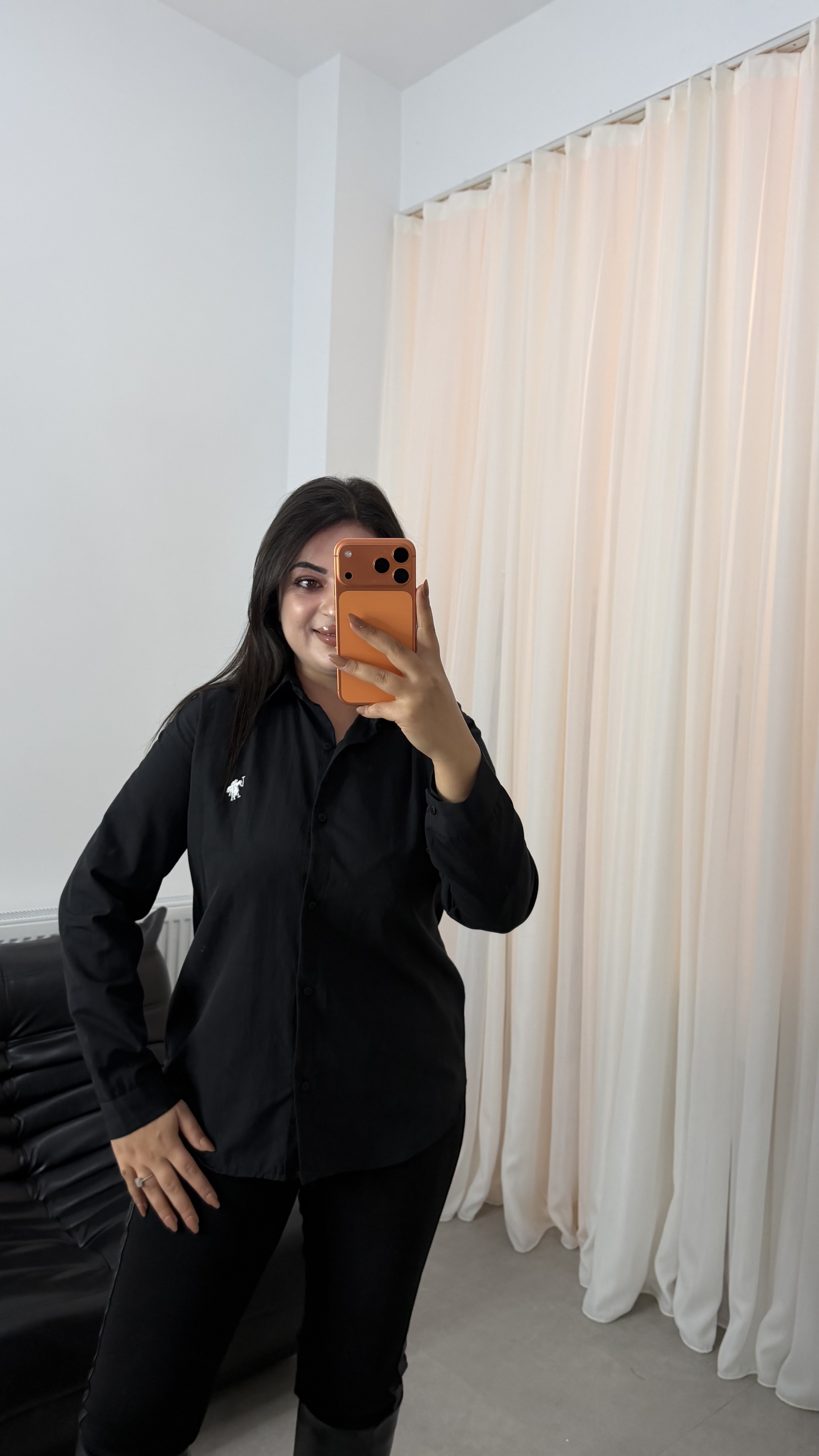 Cima Uzun Kollu Poplin Oversize Nakışlı Gömlek Siyah