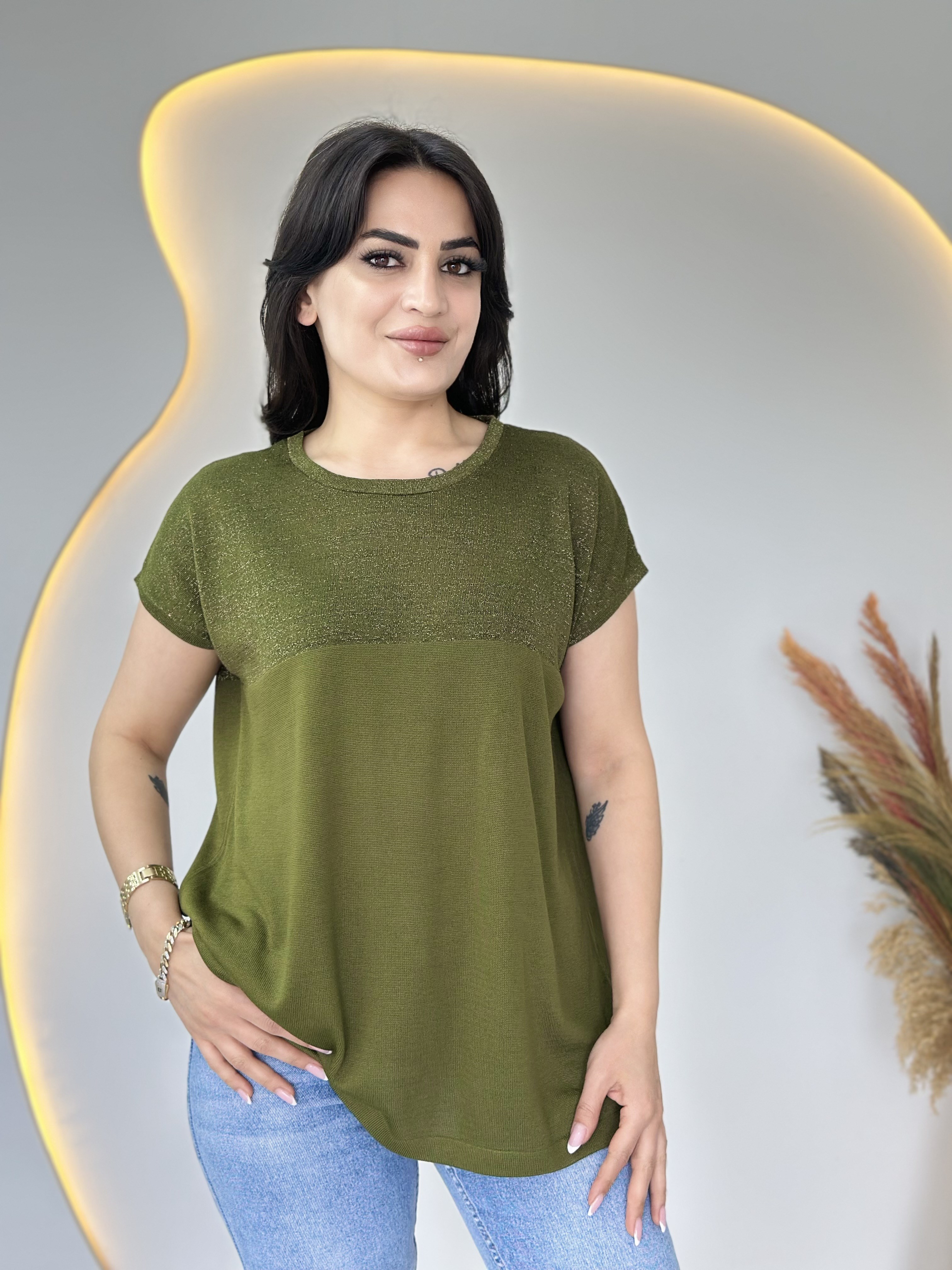 Colin Haki Bisiklet Yaka Sim Garnili Merserize Triko Bluz D106