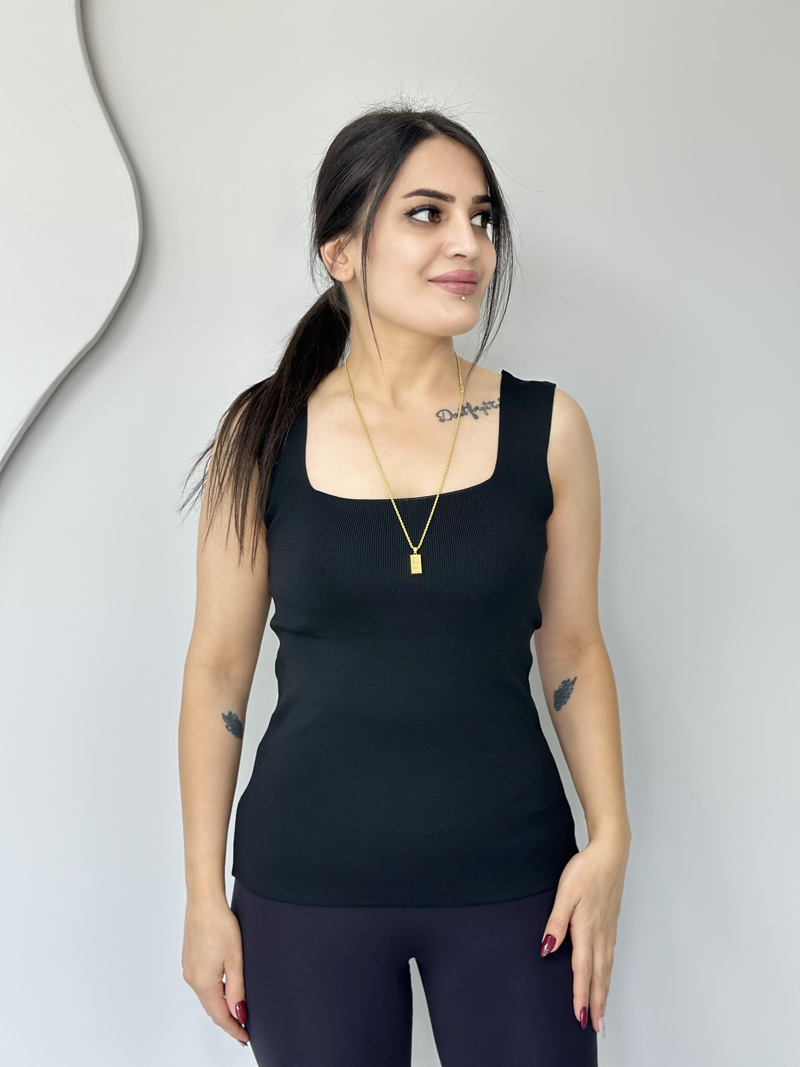 Coni Siyah Kare Yaka İnce Triko Atlet A072