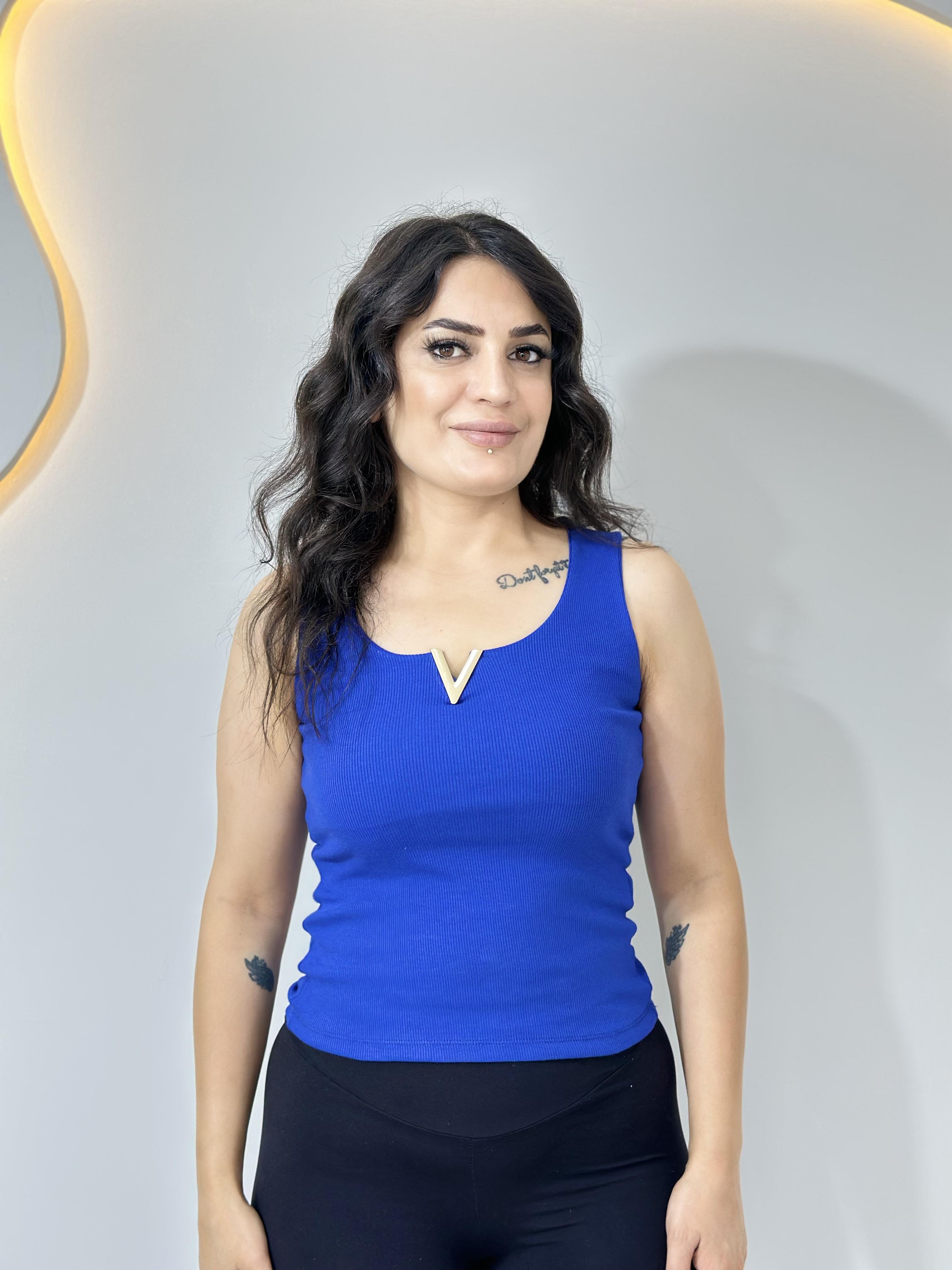 Cool Mavi  V Yaka Fitilli Askılı Atlet A031