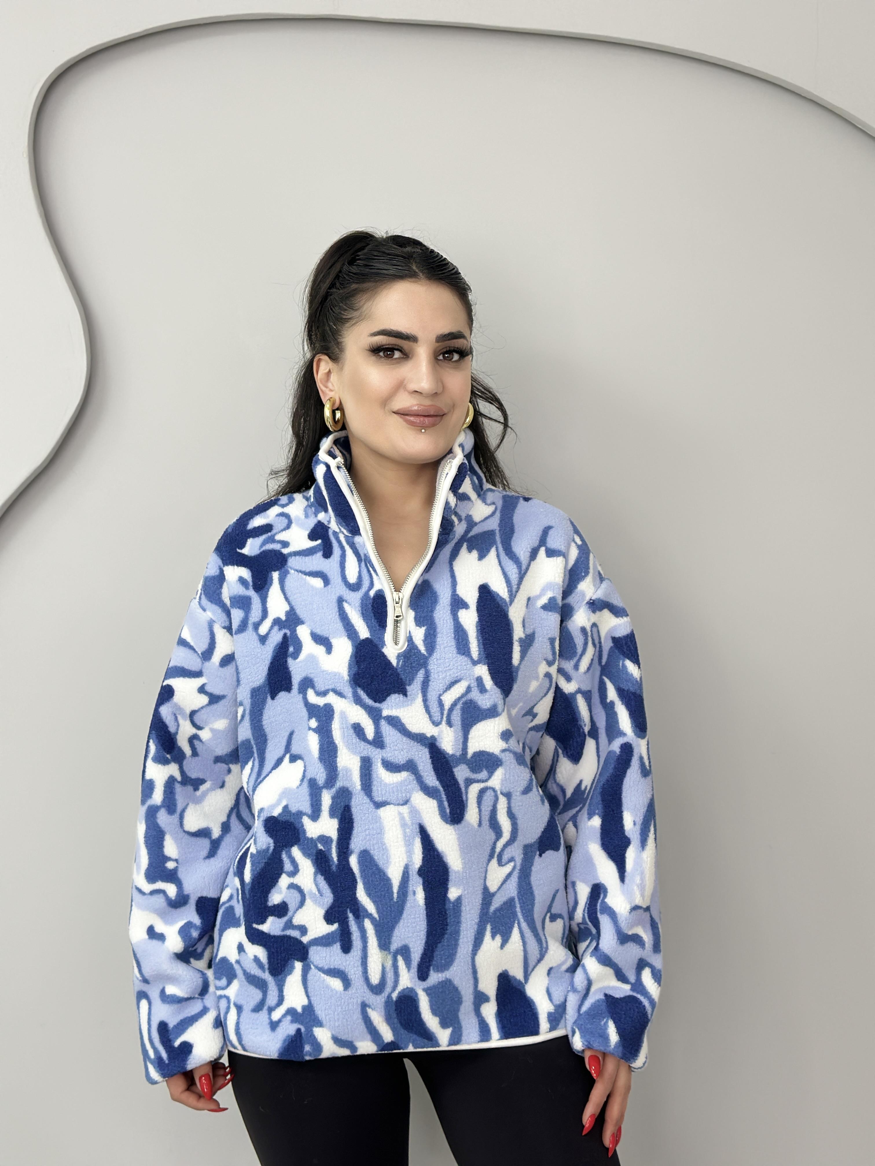 Diva Saks Yarım Fermuarlı Cepli Polar Sweatshirt B100